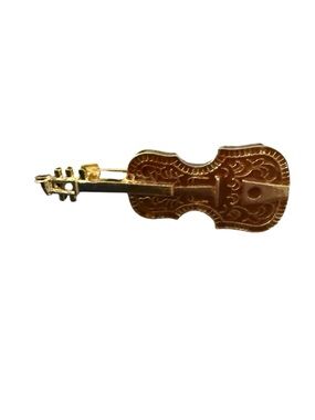 Gold Violin Brooch Pin